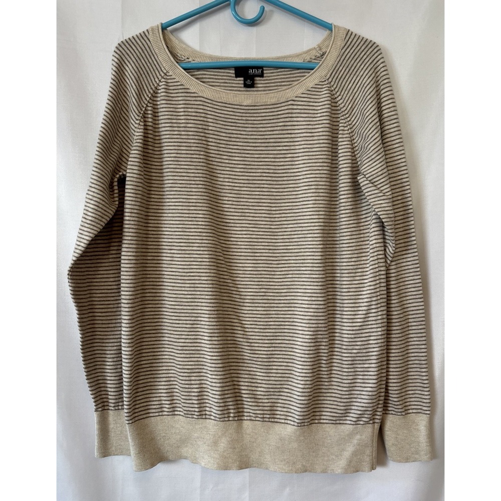 A.N.A‎ Women's Long Sleeve Lightweight Striped Sweater Gray XL